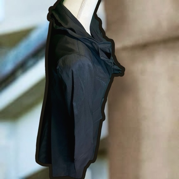 Joseph Ribkoff Black Button-Up Vintage Wired Stand-Up Ruffle Collar Jacket Sz 8 - Picture 12 of 15